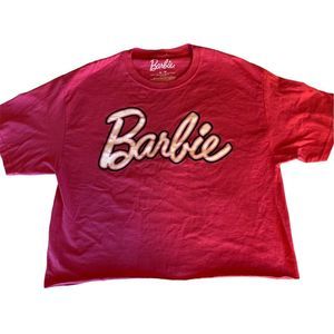 New Barbie Crop Top Medium Logo Lettering Mattel  100% Cotton Fuchsia Size Shirt